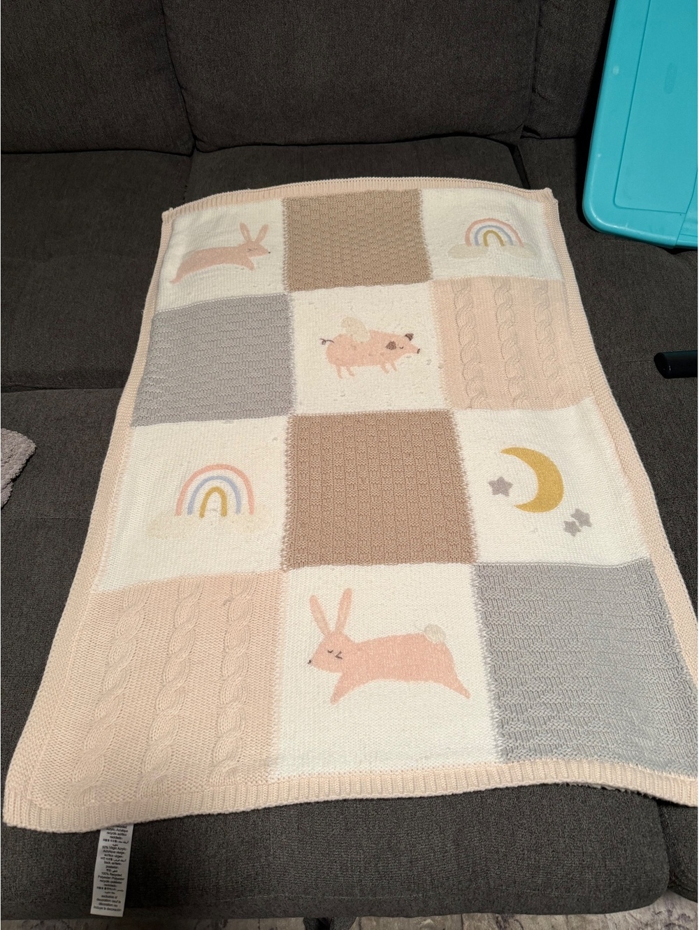Pottery Barn Kids Pastel Patchwork Baby Blanket Sherpa Bunny Rainbow